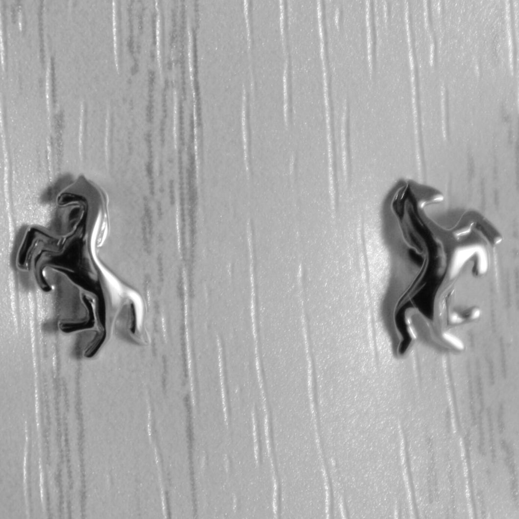 18k white gold earrings with mini flat horse horses for kids child made in Italy.