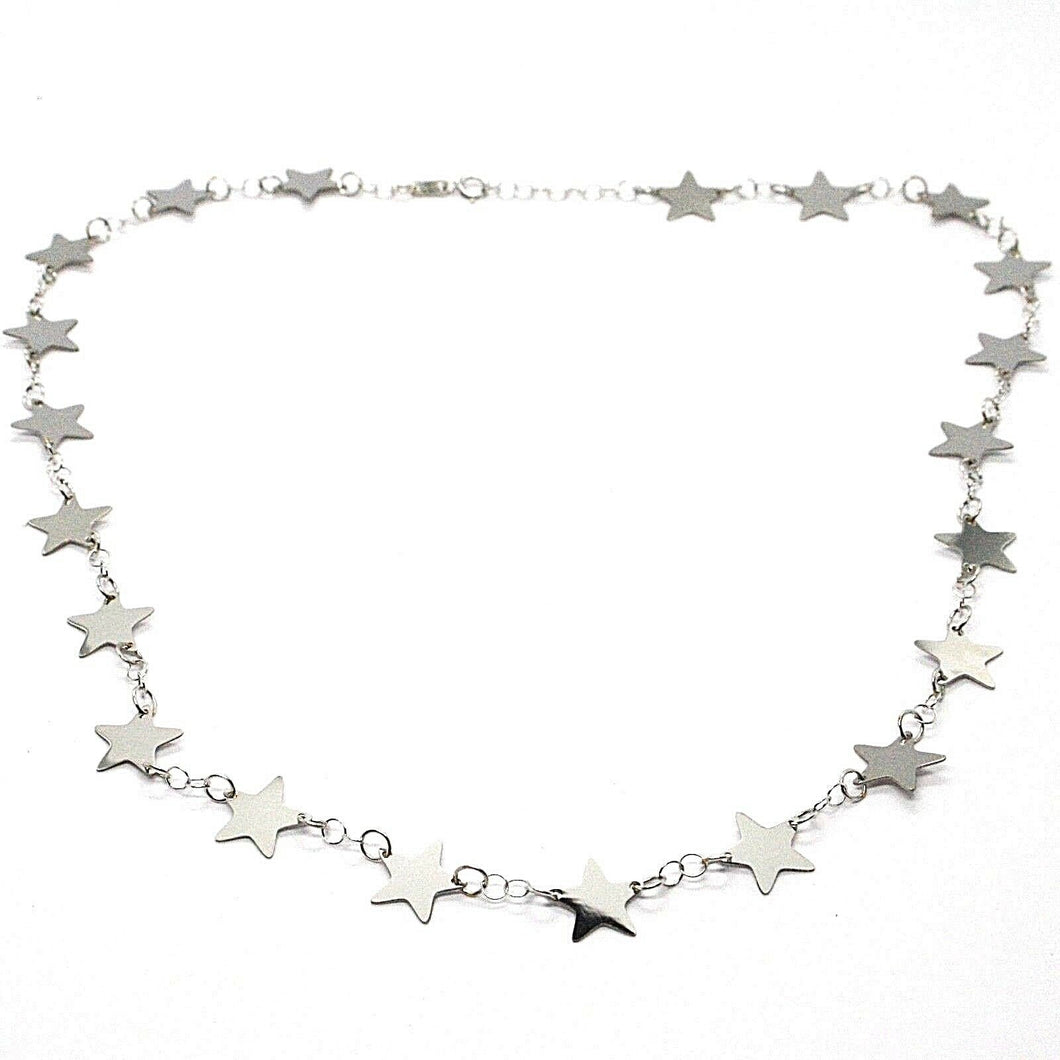 18k white gold necklace, flat stars, star, 16.5 inches, made in Italy