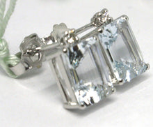 Load image into Gallery viewer, 18k white gold aquamarine earrings 2.60 emerald cut, diamonds, made in Italy.
