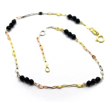 Load image into Gallery viewer, 18K YELLOW ROSE WHITE GOLD ANKLET 9.8&quot; 25cm FACETED BLACK SPINEL DIAMETER 3mm.
