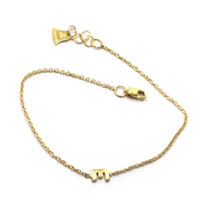 18k yellow gold rolo thin bracelet with central small 5mm letter initial E.