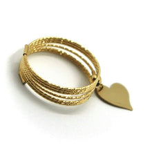 Load image into Gallery viewer, 18k yellow gold magicwire six multi wires ring, elastic worked, heart pendant.
