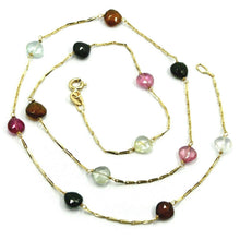 Load image into Gallery viewer, 18k yellow gold 20&quot; necklace drops heart purple green blue orange tourmaline.
