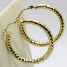 Load image into Gallery viewer, 18K YELLOW GOLD CIRCLE HOOPS TUBE TWISTED HAMMERED EARRINGS 25 MM, MADE IN ITALY
