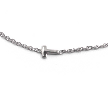 Load image into Gallery viewer, 18k white gold rolo thin bracelet with central small 5mm letter initial T.
