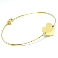 Load image into Gallery viewer, 18k yellow gold bangle thin bracelet, semi rigid, flat heart, made in Italy.

