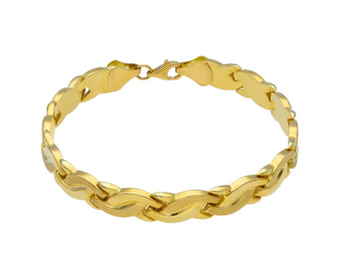 18K YELLOW GOLD FLAT ALTERNATE 8mm ONDULATE SMOOTH AND SATIN WAVES BRACELET.