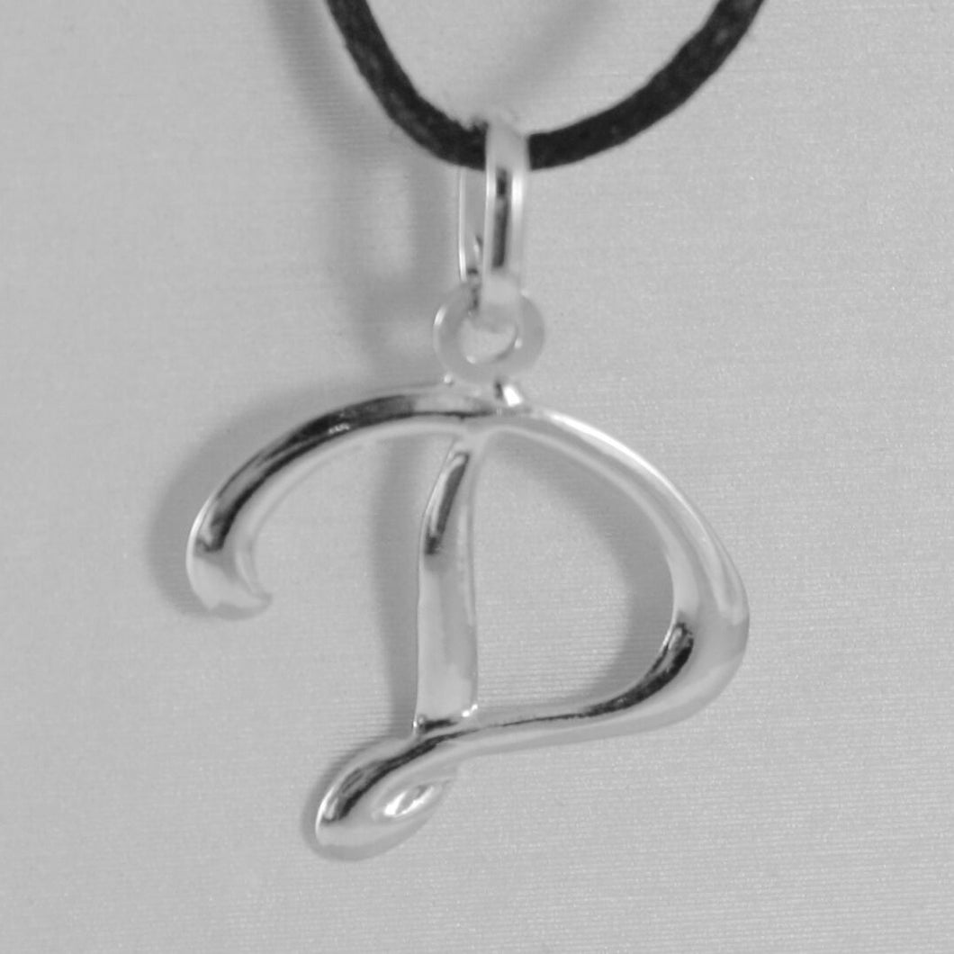 18k white gold pendant charm initial letter D, made in Italy 0.9 inches, 22 mm