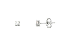 Load image into Gallery viewer, 18K WHITE GOLD STUD EARRINGS WHITE 3mm CUBIC ZIRCONIA, 4 PRONG, SOLITAIRE
