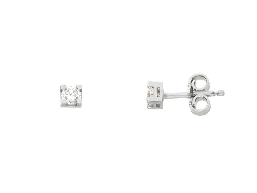 18K WHITE GOLD STUD EARRINGS WHITE 3mm CUBIC ZIRCONIA, 4 PRONG, SOLITAIRE