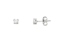 18K WHITE GOLD STUD EARRINGS WHITE 3mm CUBIC ZIRCONIA, 4 PRONG, SOLITAIRE.