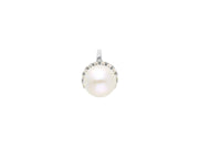 18k white gold pendant charm round freshwater white pearl 6 mm cubic zirconia.