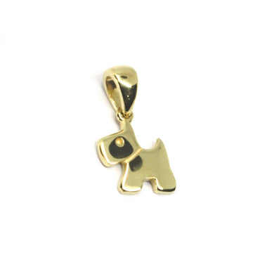 18K YELLOW GOLD MINI DOG PENDANT 9mm DIAMETER, FLAT SOLID, SMOOTH, MADE IN ITALY.