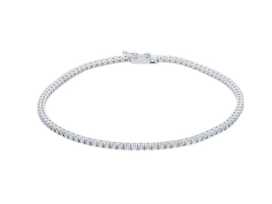 18K WHITE GOLD TENNIS BRACELET WHITE 2mm CUBIC ZIRCONIA ROUND CUT, 18cm, 7.1