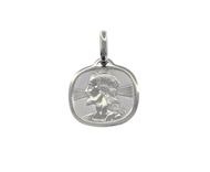 18K WHITE GOLD PENDANT SQUARE MEDAL JESUS FACE 16mm ENGRAVABLE.