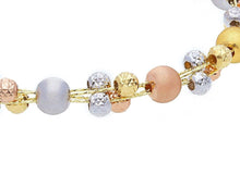 Load image into Gallery viewer, 18k yellow white rose gold three wires necklace, 17&quot;, satin diamond cut spheres.
