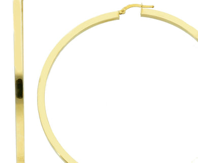18K YELLOW GOLD CIRCLE EARRINGS DIAMETER 70 MM WITH SQUARE TUBE   MADE IN ITALY.