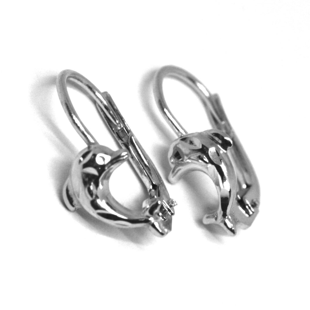18k white gold kids earrings, hammered dolphin, leverback closure, Italy made.