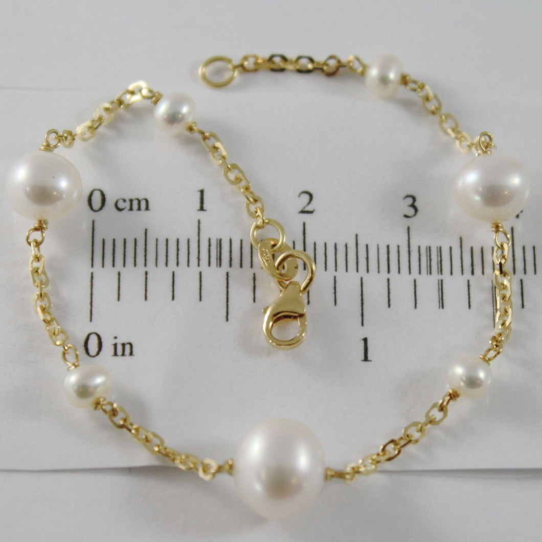 18k yellow gold bracelet 7.1 inches squared chain & white pearl made in Italy.