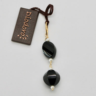 SOLID 18K YELLOW GOLD PENDANT WITH WHITE FW PEARL AND BLACK ONYX MADE IN ITALY.