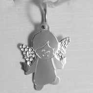 SOLID 18K WHITE GOLD PENDANT FLAT GUARDIAN ANGEL ENGRAVABLE MADE IN ITALY.
