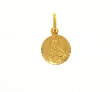 solid 18k yellow gold Sacred Heart of Jesus small 11mm round medal, pendant.