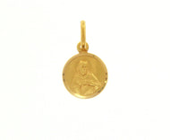 solid 18k yellow gold Sacred Heart of Jesus small 11mm round medal, pendant.