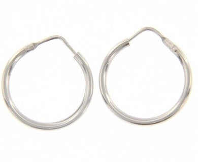 18k white gold round circle earrings diameter 15 mm width 1.7 mm, made in Italy.