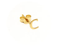 18K YELLOW GOLD BUTTON SINGLE EARRING, FLAT SMALL LETTER INITIAL C 6mm 0.24