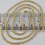 18K YELLOW WHITE GOLD CHAIN 3 MM FLAT CLASSIC EYE LINK 19.7 INCH. MADE IN ITALY.