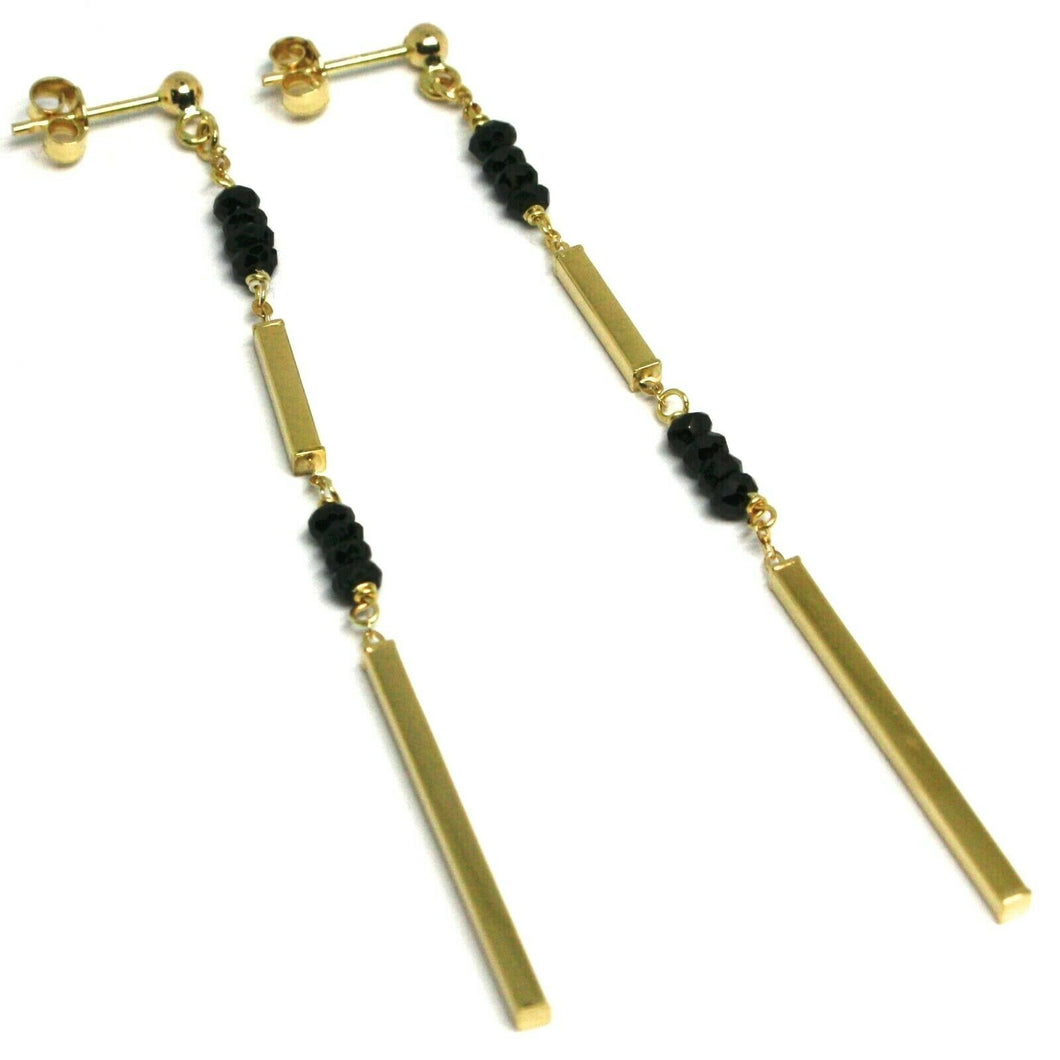 18k yellow gold pendant earrings, black spinel, double tube, length 3 inches