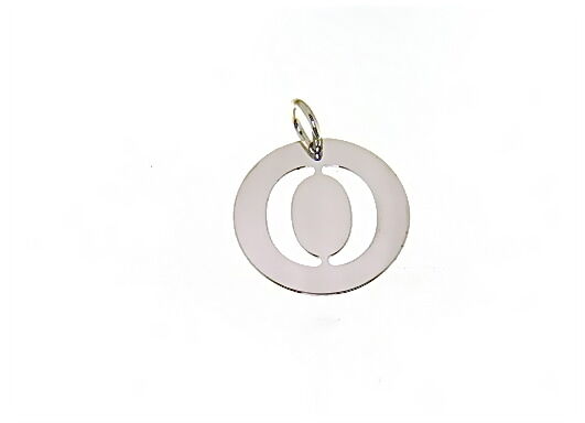 18k white gold round medal with initial O letter O made in Italy diameter 0.5 in.