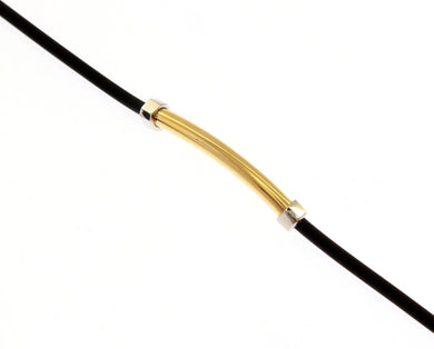 SOLID 18K YELLOW WHITE GOLD BRACELET 3mm ROUND TUBE PLATE AND BLACK RUBBER, 8.3