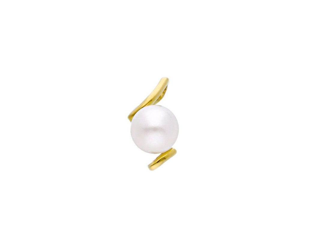 18k yellow gold pendant charm with round freshwater white pearl 6.5-7 mm.