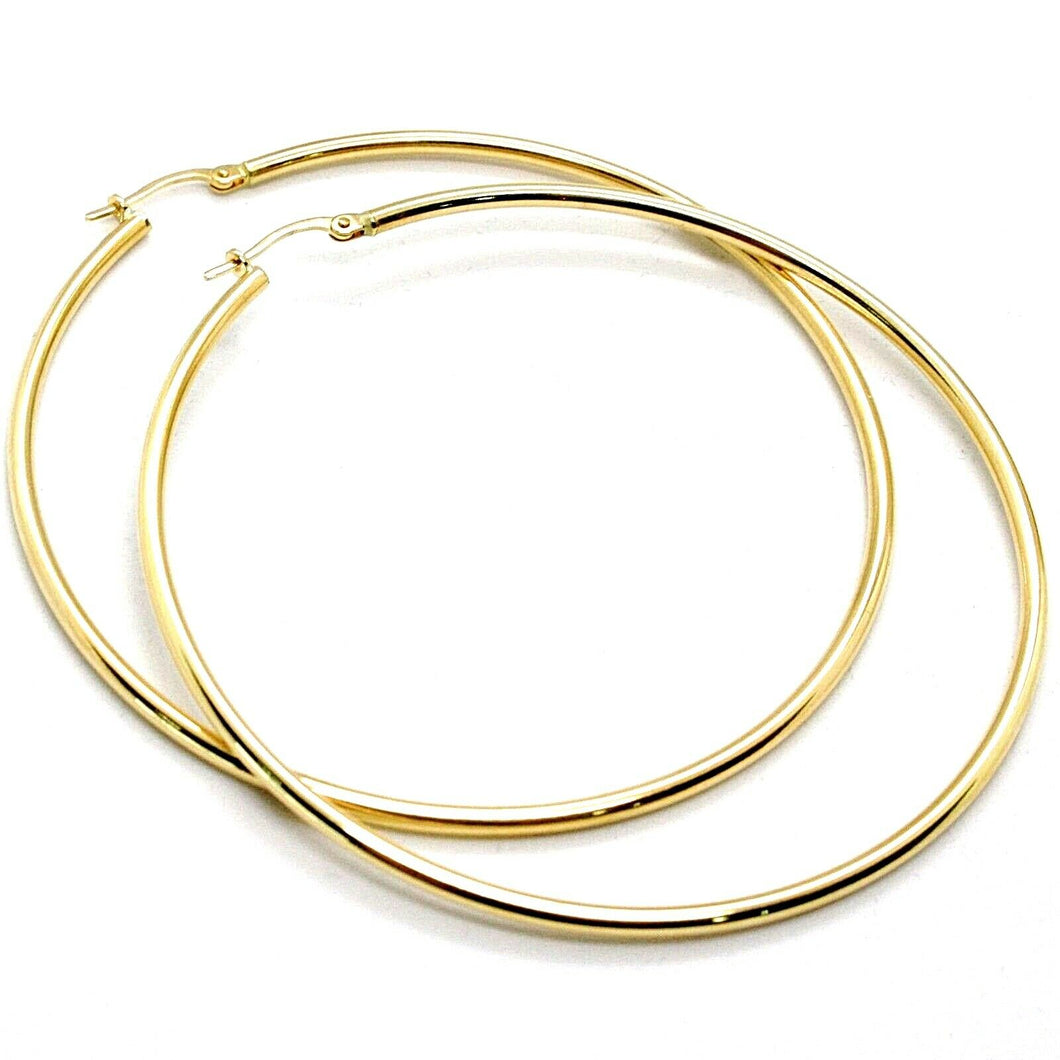 18K YELLOW GOLD ROUND CIRCLE EARRINGS DIAMETER 60 MM, WIDTH 2 MM, MADE IN ITALY