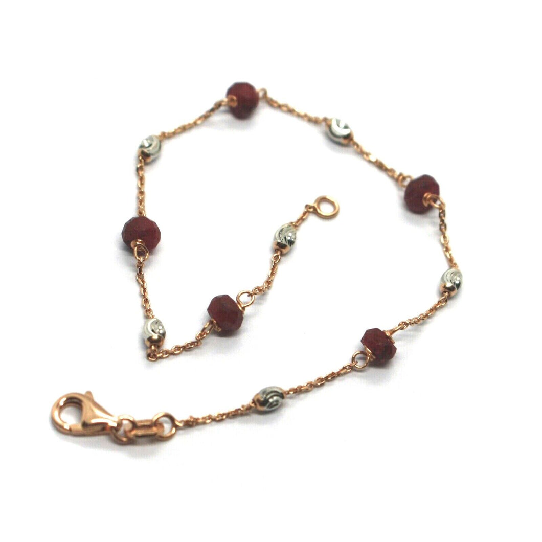 18k rose gold anklet, alternate 4mm red ruby & 3mm faceted white balls 9.8