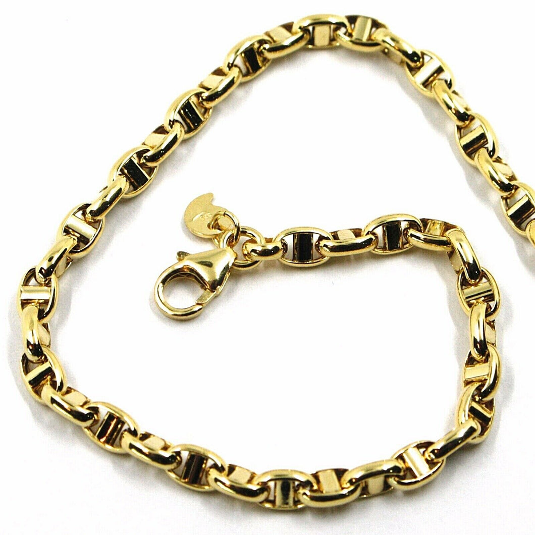 9K YELLOW GOLD NAUTICAL MARINER BRACELET OVALS 3.5 MM THICKNESS 7.5 INCHES, 19CM.