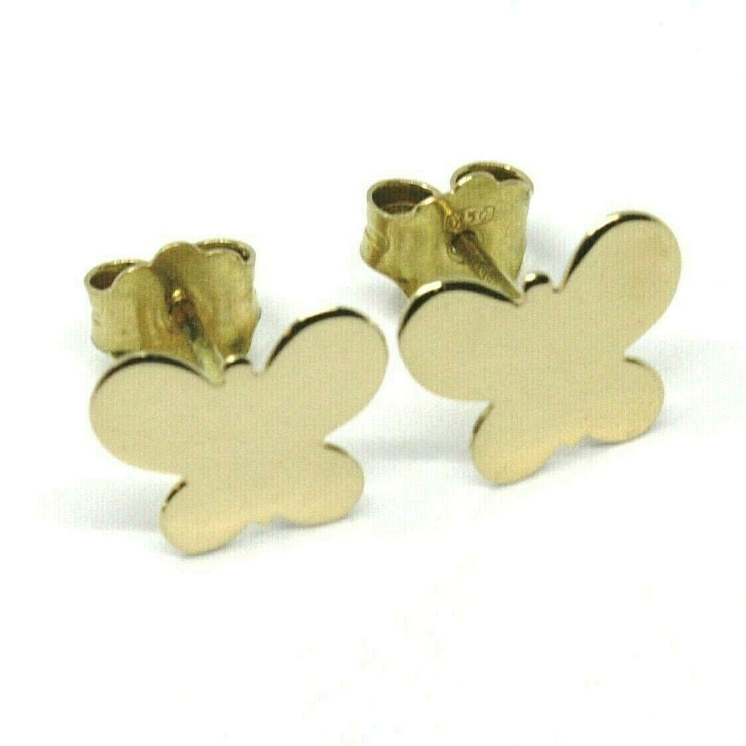 SOLID 18K YELLOW GOLD EARRINGS FLAT BUTTERFLY, SHINY, SMOOTH, 8x10 MM.