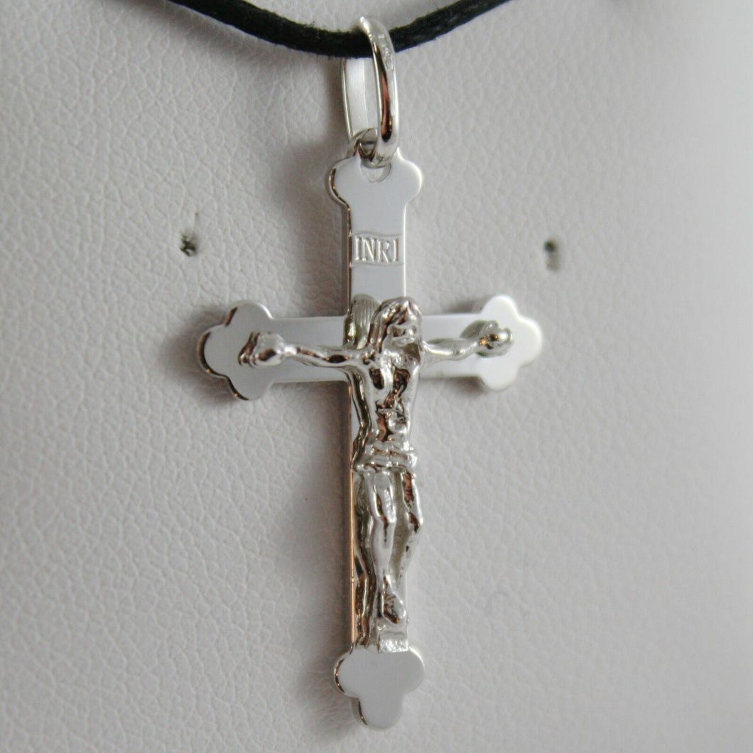 18k white gold cross with Jesus, smooth, finely worked engravable made in Italy.