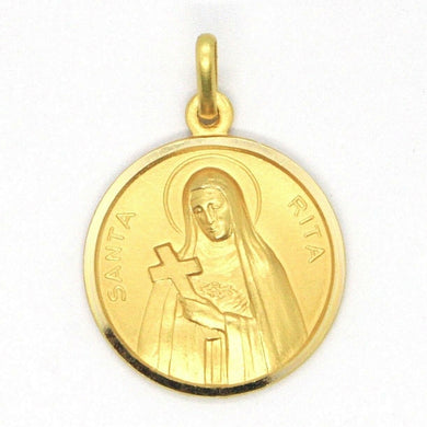solid 18k yellow gold Holy St Saint Santa Rita round medal Italy made 15mm.