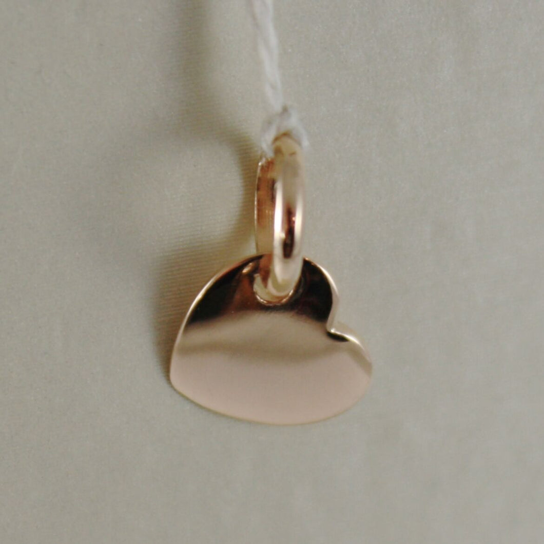 18k rose gold mini pink heart charm pendant, flat smooth shiny made in Italy.