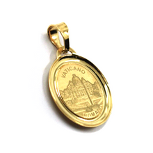 Load image into Gallery viewer, 18k yellow gold enamel oval medal pendant, 17x15mm Virgin Mary Madonna.
