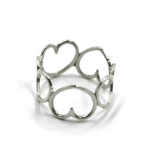 Load image into Gallery viewer, SOLID 18K WHITE GOLD BAND WIRE RING, ROW OF 10mm HEARTS, HEART, MADE IN ITALY.
