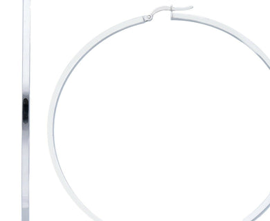 18k white gold circle earrings diameter 70 mm with square tube, made in Italy.