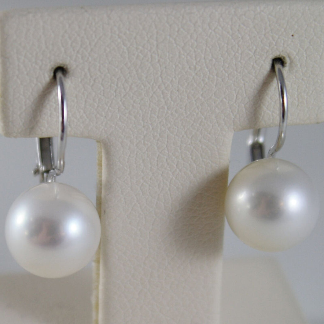 solid 18k white  gold leverback earrings pearl pearls 9 mm made in Italy.
