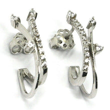 Load image into Gallery viewer, SOLID 18K WHITE GOLD PENDANT EARRINGS WITH CUBIC ZIRCONIA, DROP, DOUBLE WAVE
