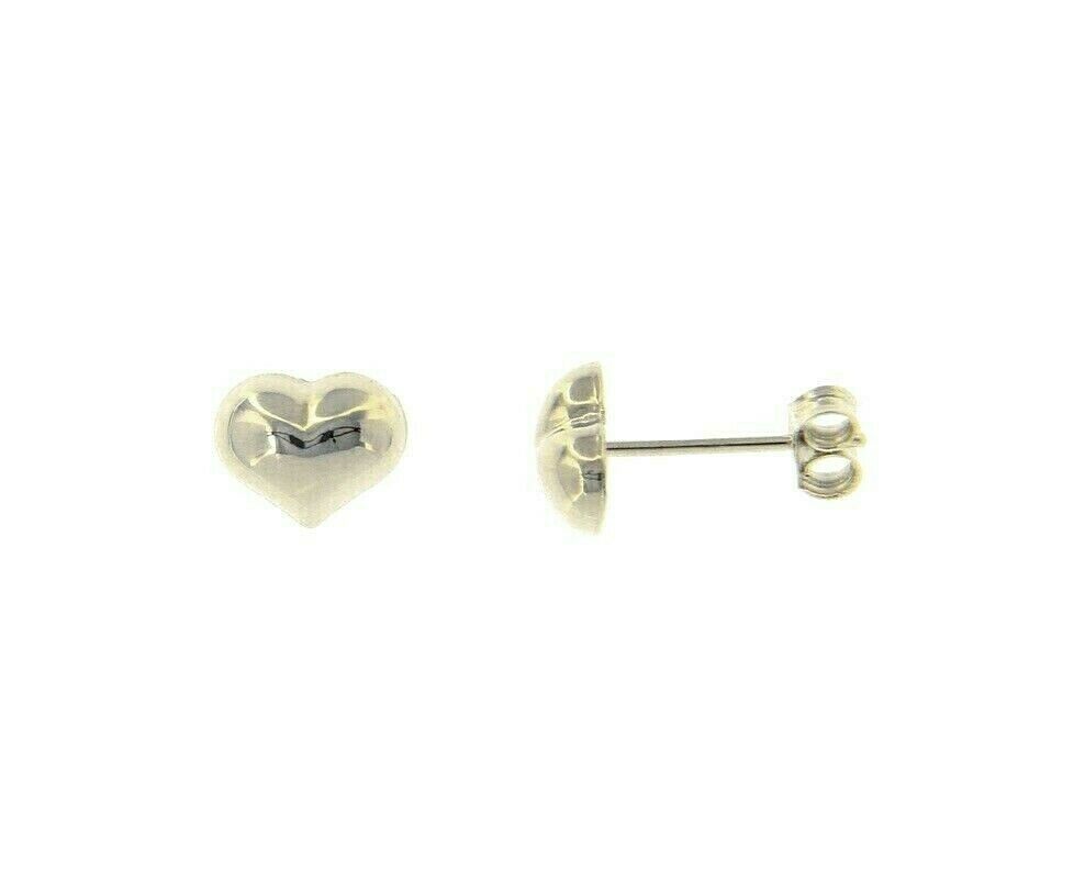 18k white gold earrings rounded small heart, shiny, smooth, 7mm, made in Italy