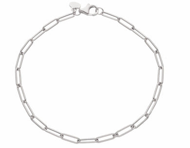 18K WHITE GOLD BRACELET ROUNDED TUBE OVAL PAPER CLIP 3x9mm ITALY MADE 7.1