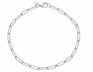 18K WHITE GOLD BRACELET ROUNDED TUBE OVAL PAPER CLIP 3x9mm ITALY MADE 7.1