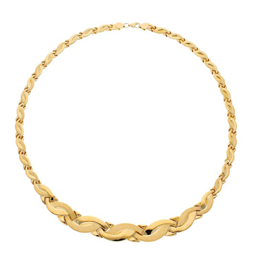 18K YELLOW GOLD FLAT ALTERNATE 5-12mm ONDULATE SMOOTH SATIN WAVE CHOKER NECKLACE.